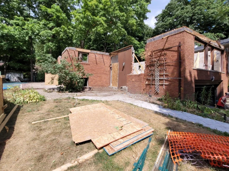 Brick walls left standing after a partial demolition