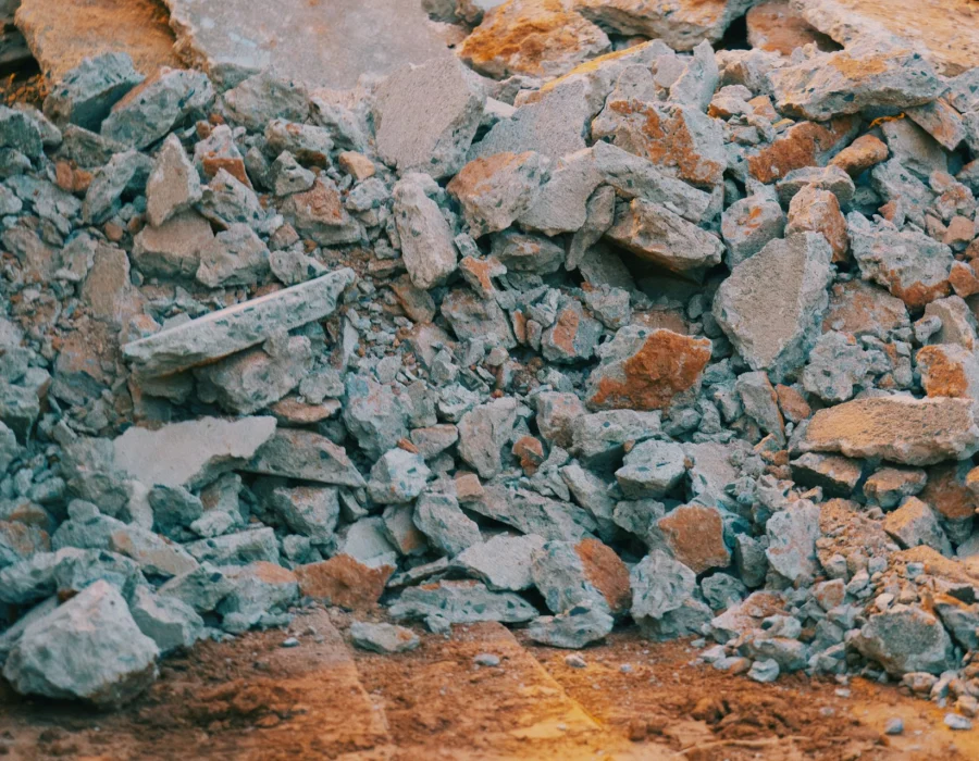 Broken concrete sorted for crushing into fill