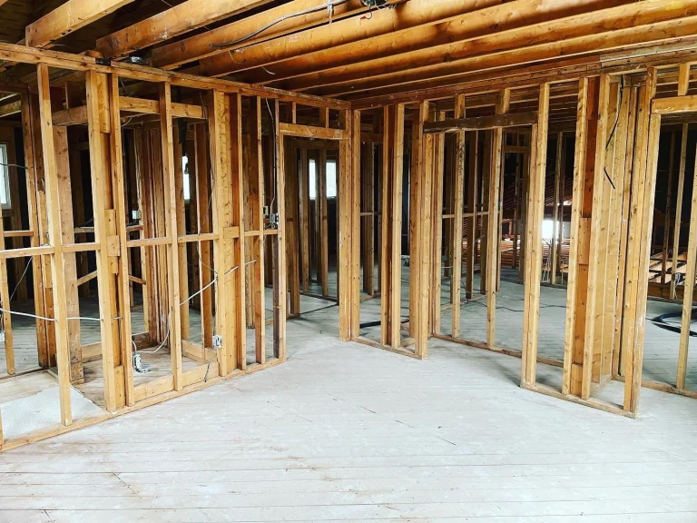 Several rooms gutted to bare studs and subfloor