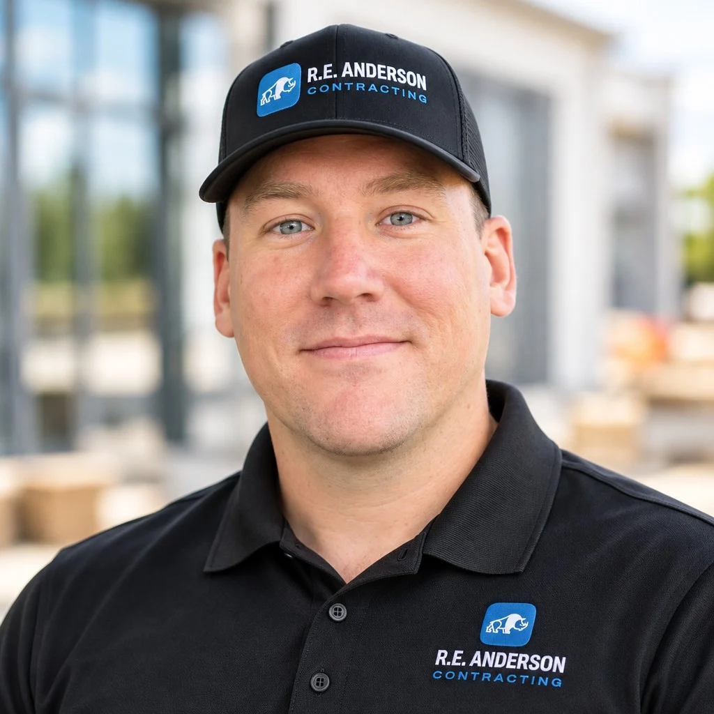 Rory Anderson, owner of R.E. Anderson Contracting, in a company cap and shirt