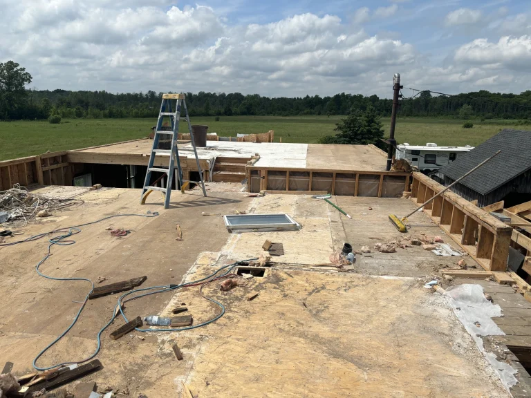Upper storey removed down to the floor deck